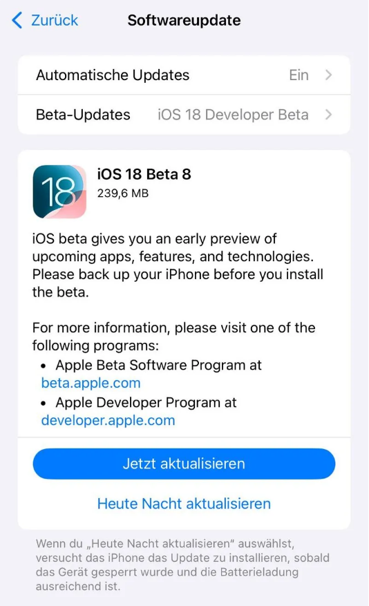 房山苹果手机维修分享苹果 iOS / iPadOS 18 开发者预览版 Beta 8 发布 